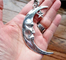 X BIG CRESCENT MOON STAR Pendant 925 Sterling Silver 20" Necklace men women