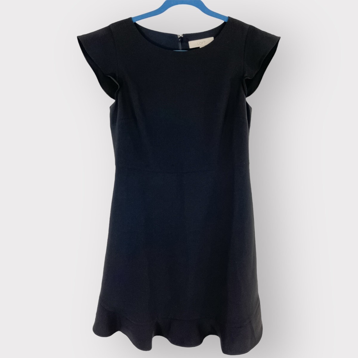NWT Loft Sz 4 Black Dress Fitted Waist Flared Hem Flutter Sleeves Mini Day  Night | eBay