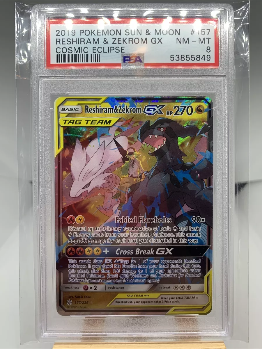 Reshiram & Zekrom GX (157/236 - Cosmic Eclipse) PSA 8