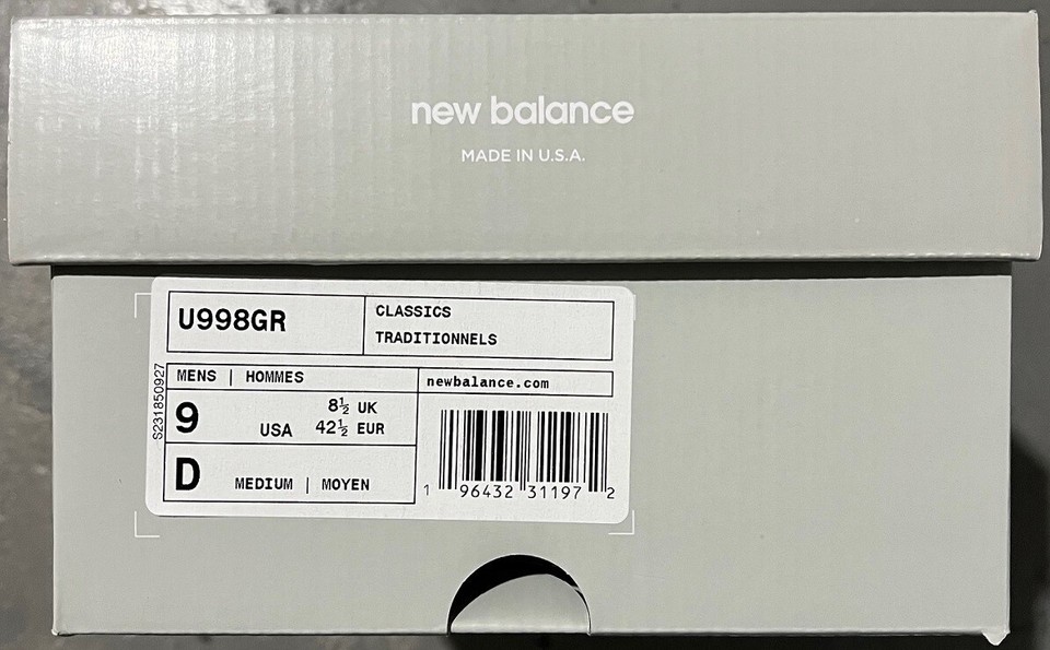 New Balance 998 Made in USA Grey Silver SZ 9-11 Men's Classic U998GR | eBay