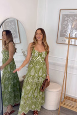 ZARA  NEW SS24 WOMEN OPENWORK EMBROIDERED MIDI MID GREEN DRESS : 3229/472