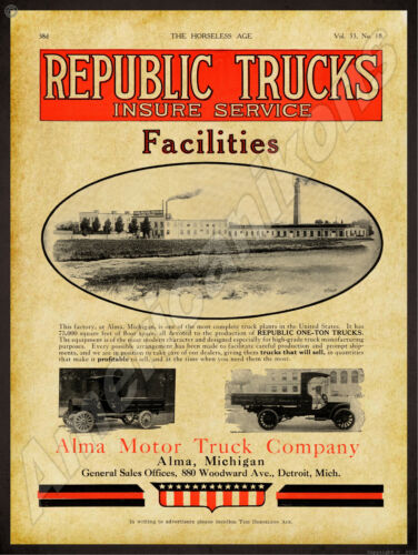 1914 Republic Trucks New Metal Sign: Alma Motor Truck Co, Michigan - Factory Pic - Picture 1 of 1