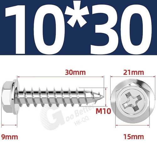 Flanged Self Tapping Screws Stainless Steel Hexagon Hex Head Tappers M3 M4 - M10 - Picture 79 of 89