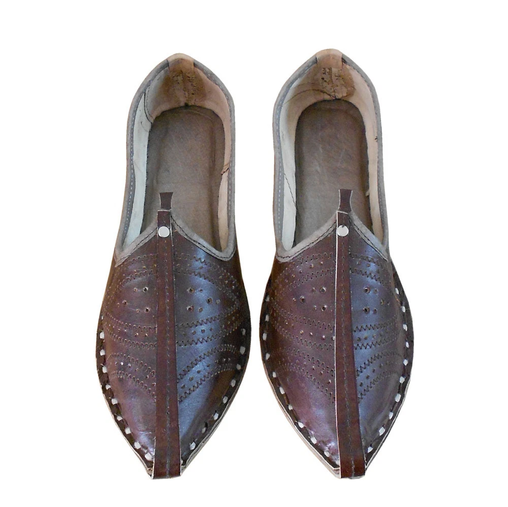 Leather Men's Jutti Handmade Brown Mojari Khussa Indian Punjabi US Style