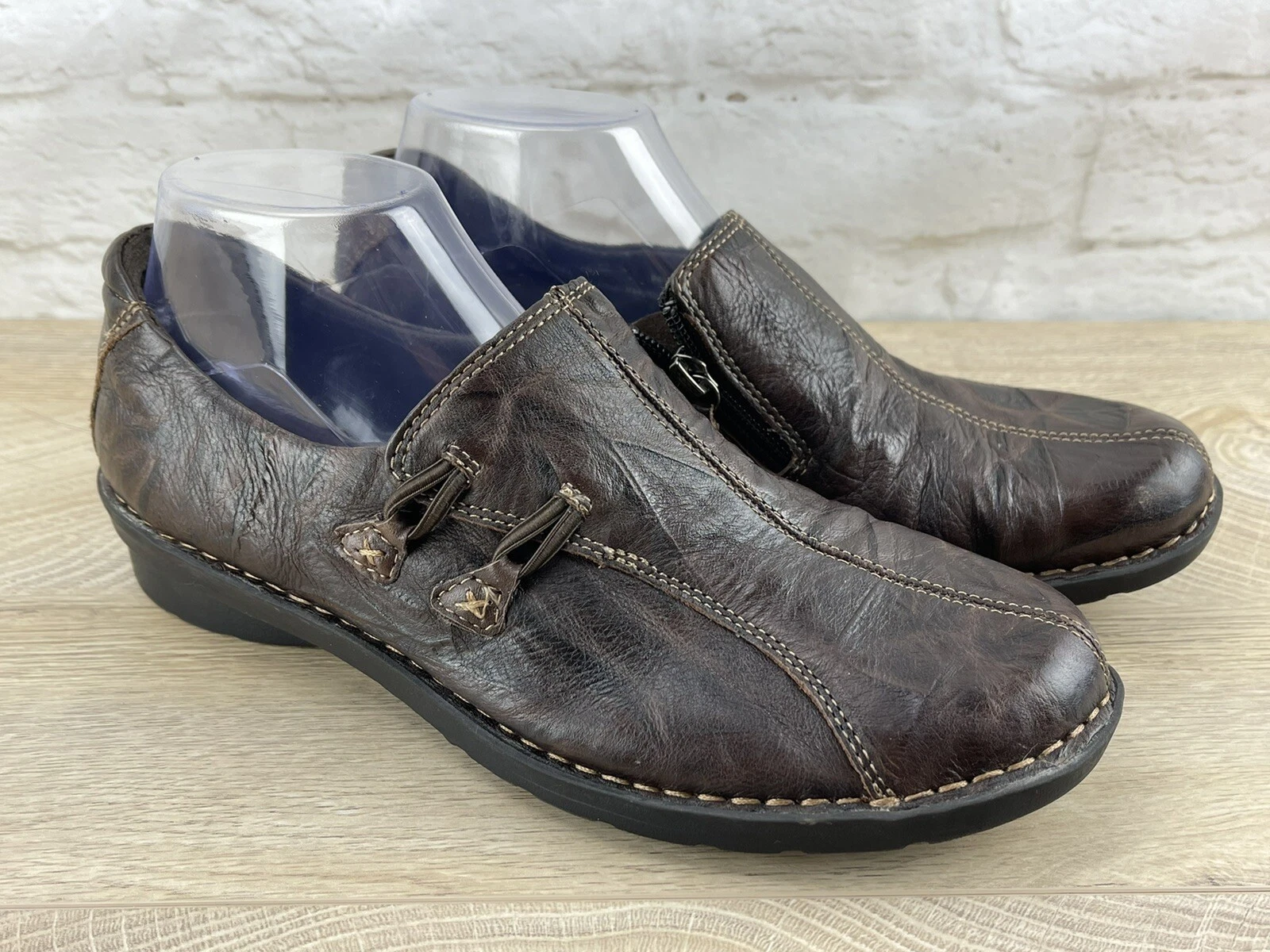 Scarpe slip on Clarks marroni in pelle donna 9 M Nikki Boston 84152 cerniera laterale