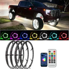 4x 17.5" RGB LED Wheel Ring Rim Lights Neon App For GMC Sierra Denali 1500 2500