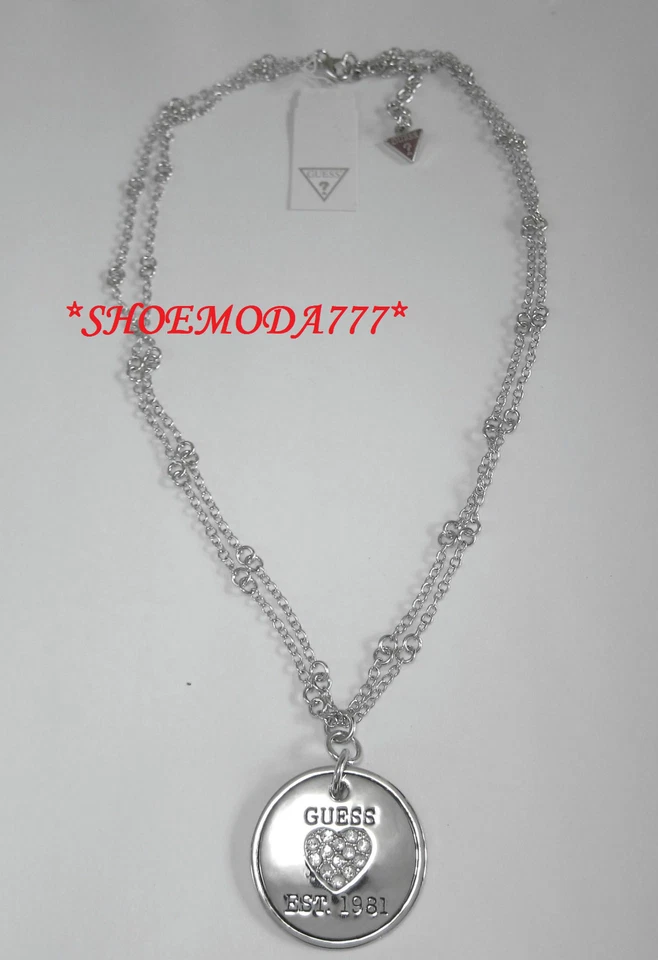 GUESS Exclusive Two Row Large Coin Pendant Necklace Collier Rhinestones Gift Bag - Image 2 of 4