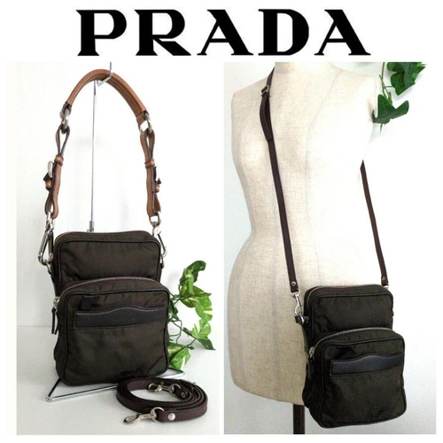 Sac à bandoulière PRADA nylon authentique olive moyen femme Italie 116244