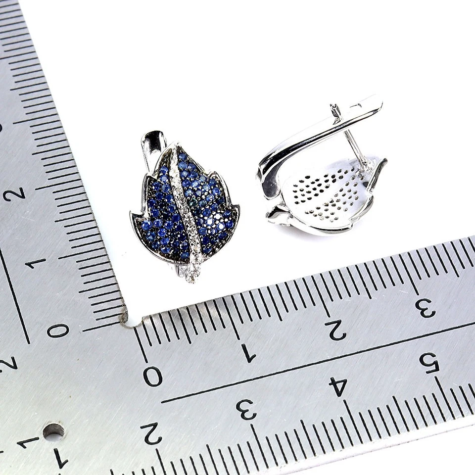 925 Orecchini Argento Sterling Zaffiro Rotondo Taglio Diamante Topazio Preziosa - Immagine 3 di 4