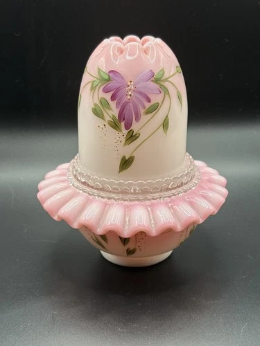 FENTON 3pc FAIRY LAMP HONOR COLLECTION ROSALENE HP BY C SMITH  LTD ED  37/1750