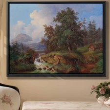Rural Landscape Canvas Print Vintage Artwork Mountain Wall Art Rustic Decor