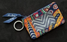 VERA BRADLEY Zip ID Case Zipper Pouch Coin Purse Keyring 