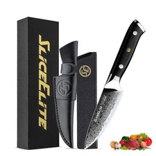 SliceElite Damascus Paring Knife G10 Steel Blade Carbon Fiber/G10 Handle