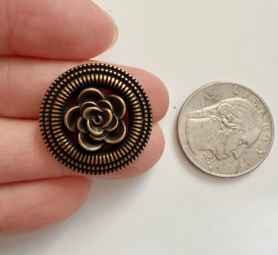 5PC Antiqued Bronze Rose Floral Metal Buttons Shank Buttons 23mm - Image 2 of 4
