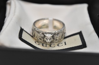 Gucci Thin Silver Ring With Feline Head Cat Head Ring Size 23 | eBay