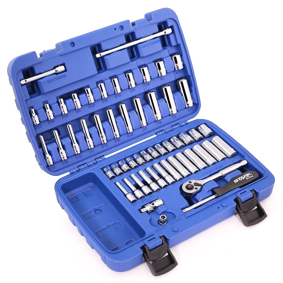 Stark USA 55PCS Socket Set 1/4" Drive 90T-Ratchet Extension Bar SAE / Metric Set - Image 3 of 4