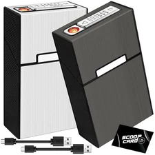 roygra Cigarette Case 85mm King Size with Lighter (2 Pack), Magnetic silver 