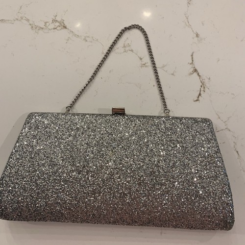 Vintage Glittery Silver Clutch w/ Optional Chain Minor Signs of wear - Picture 1 of 12
