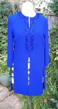 Vintage Designer Frank Usher Cobalt Blue Long Embroidered Jacket Overcoat Uk 14