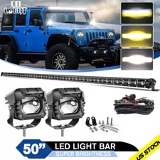 Roof Slim 50'' led Work light bar +3'' Fog pods For Jeep Wrangler JK 07-18 SUV