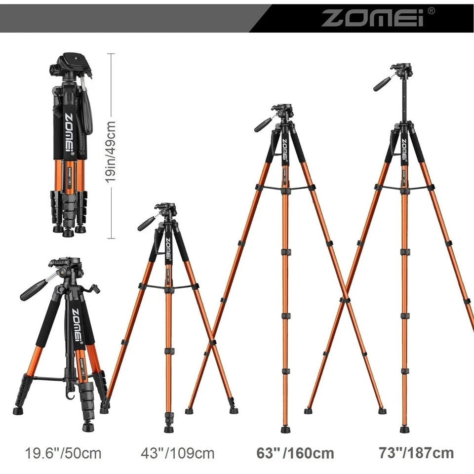 Zomei 187cm Aluminium Tripod DSLR Camera Stand 360° Panoramic Phone Mount - Image 2 of 4