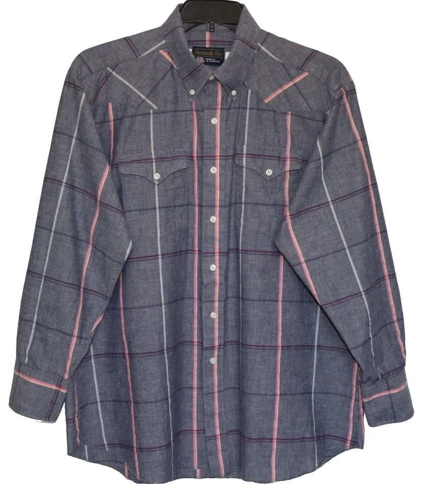 Camisa Western Panhandle Slim Proud To Be American Gris Rosa Cuadros Talla 17.5-35 Foto 2 de 4