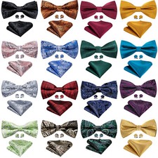 Fashion Mens Bow Tie Wedding Formal Office Bowtie Hankie Cufflinks Set Gift Suit