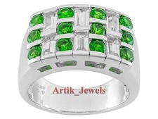 Nat&uuml;rlich Tsavorit Edelstein Mit 14K Wei&szlig; Vergoldet Ring f&uuml;r Herren #792