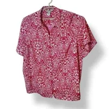 Catherines Reddish Pink White Floral Paisley Button Down Blouse Size 22 24