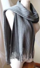 GANZ WRAP SCARF UNISEX RECTANGLE FRINGE TRIM GRAY SOFT 74"X 10" NEW