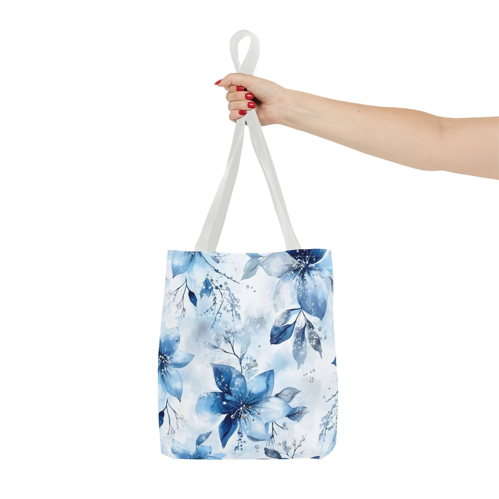 Light Blue Floral Tote Bag for Women, Spring Blossom Pattern