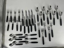 Silverware Set 5 Black Sparkling Light Weight Rubber Handle Tableware Utensils