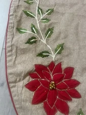Storehouse Embroidered Christmas Tree Skirt-Pointsettias-Tie Closure