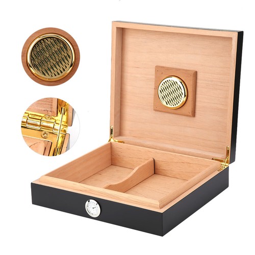 Mini Humidor Cigar Box Vintage Wooden Cigarette Container Storage Case (Black) - Picture 5 of 9