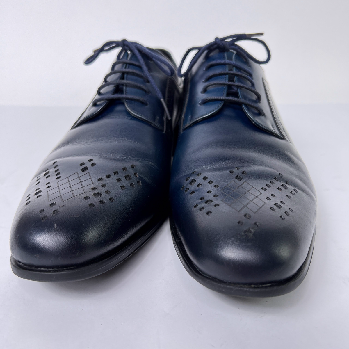 Stacy Adams Somerton in Ink Blue Leather Plain-Toe Diamond Lace-Up