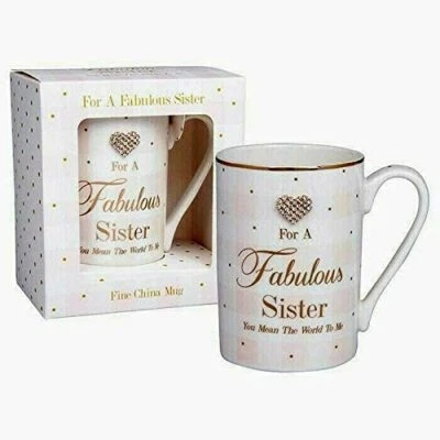 LEONARDO Diamante Fabulous Sister Mug Boxed Gift Coffee Cup Birthday Present Mad Dots