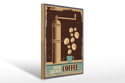 Holzschild Retro 30x40 cm Kaffee Coffee fresh brewed Geschenk Schild wooden sign