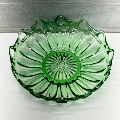 Vintage Uranium Glass Fostoria Colonial Scalloped Edge Green Laced-edge Bowl 11’