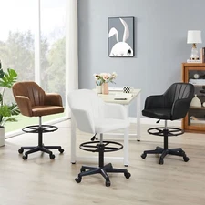 VECELO Home Office Chair Height-Adjustable Seat Swivel Stool with Back and Arm