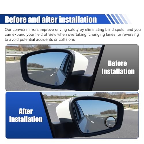 2PCS 2" Round HD Glass Convex Rear View Mirror, 360° Rotate Wide Angle Black - Picture 5 of 6