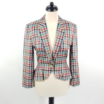 Vintage Emporio Armani Blazer Damen DE 34 IT 40 XS Kariert Viskose Leinen 80s