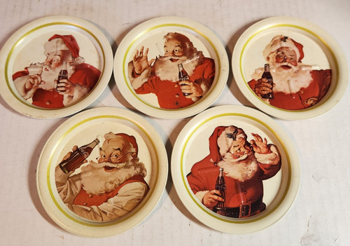 Coca-Cola Santa Claus Christmas Metal Coaster Set Of 5, 3.5"