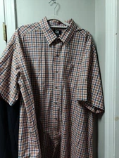 Cutter Buck Shirt Mens 2XB Big Orange Blue Plaid Short Sleeve Button Down