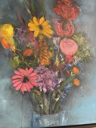 Original Flowers Acrylic Painting 40x50cm in Black Wood Frame Jennifer Day - Picture 15 of 19
