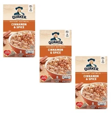 3 Boxes Quaker Instant Oatmeal Cinnamon & Spice Flavor 12.1 oz Boxes Whole Grain