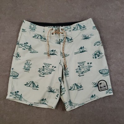 Howler Brothers Board Shorts Mens 31 Map Print Swim Trunks Drawstring