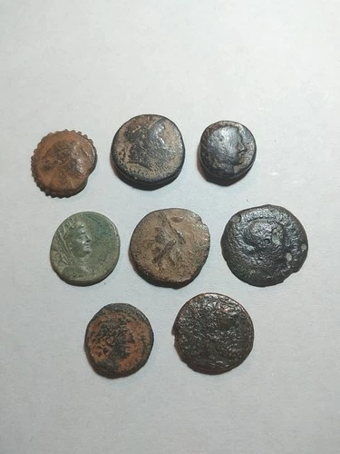 ANTIQUE GREECE ROMAN ERA COINS LOT TO CLASSIFY 8 PIECES 