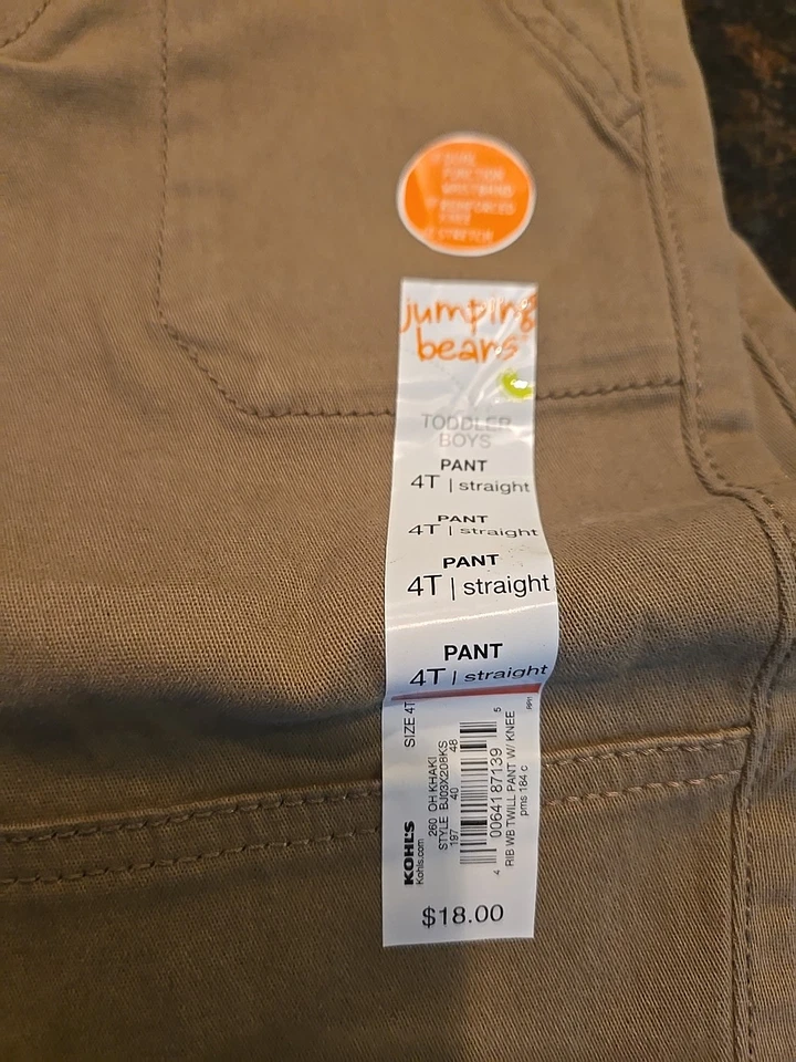Nuevo con etiquetas Pantalones de sarga con piezas caqui Jumping Beans talla 4t $18 para niños pequeños Foto 3 de 3