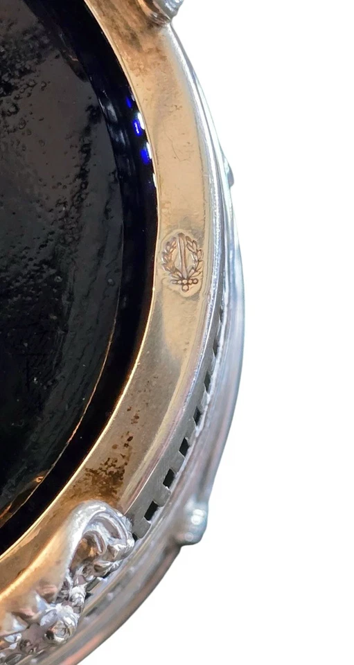 Cesta de plata de ley con revestimiento de vidrio azul de Watson Co EE. UU. principios de 1900 Foto 2 de 4