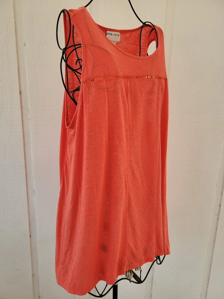 Ava & Viv 2X Top Sleeveless Tunic Blouse Tank Sharkbite Stretch Knit Coral Shirt - Image 2 of 4